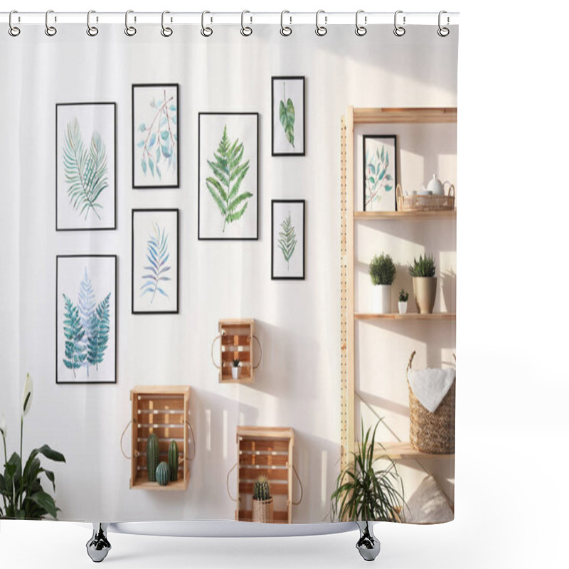 Personality  Beautiful Paintings Of Tropical Leaves And Houseplants In Room Shower Curtains