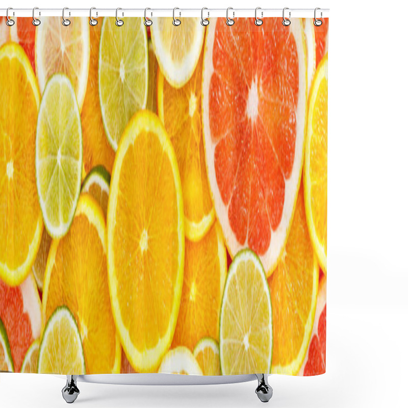 Personality  Citrus Fruits Collection Food Background Banner Oranges Lemons L Shower Curtains