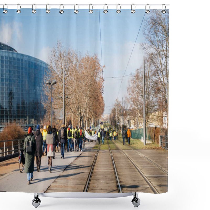 Personality  People Gilets Jaunes Or Yellow Vest Protest In Strasbourg France  Shower Curtains