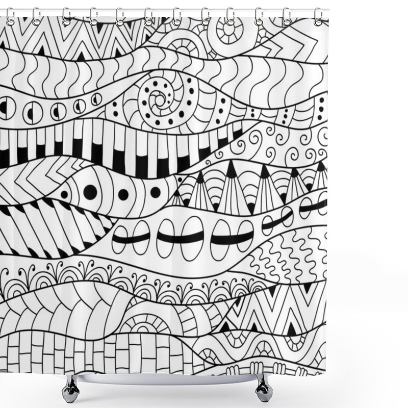 Personality  Black And White Contour Background. Ornamental Ethnic Pattern. Shower Curtains