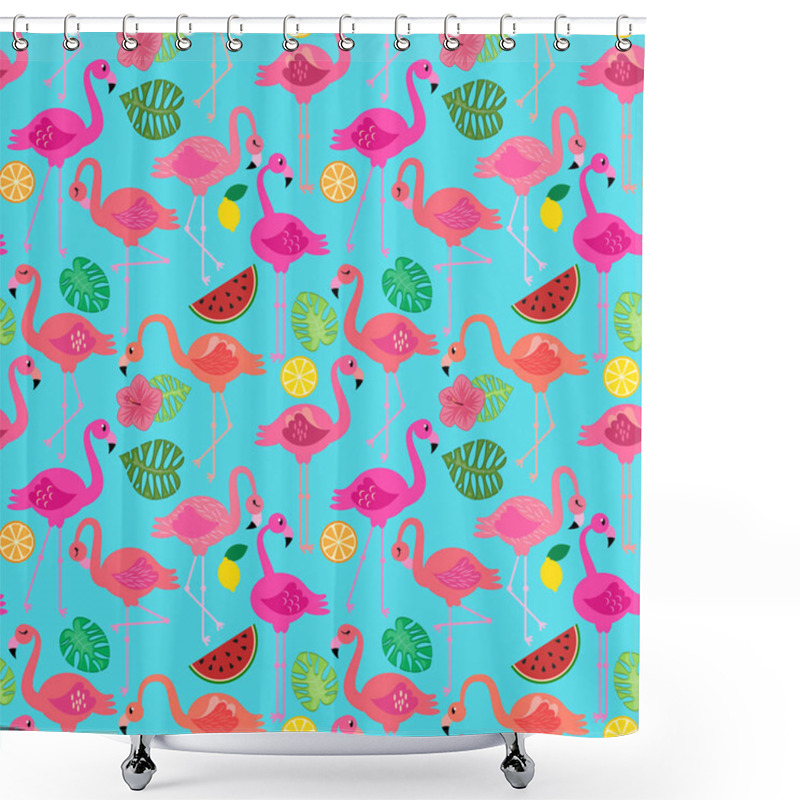 Personality  Seamless Vector Pattern With Flamingos And Other Summer Themed Elements Shower Curtains