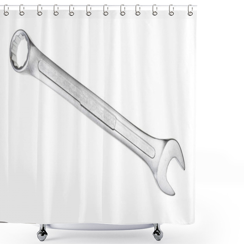 Personality  Silver Steel Combination Wrench Isolated On White Background Shower Curtains