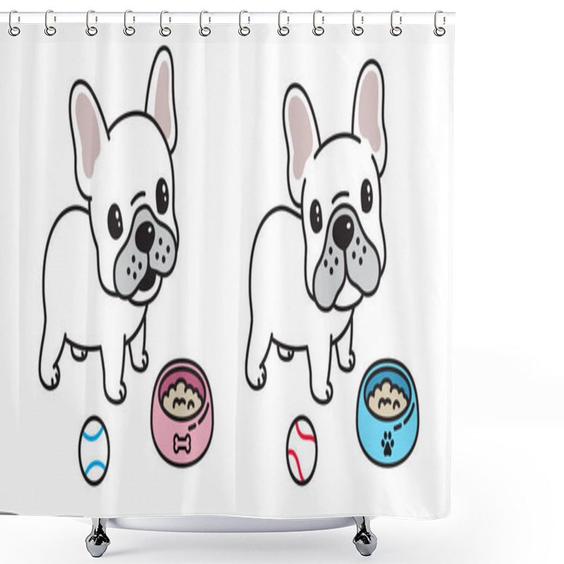 Personality  Dog Vector French Bulldog Logo Icon Cartoon Character Baseball Bowl Illustration Symbol White Shower Curtains