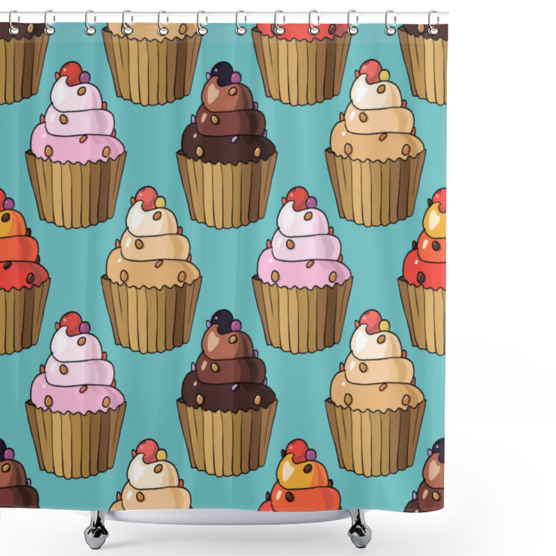 Personality  Seamless Pattern With Cherry Cupcakes Shower Curtains