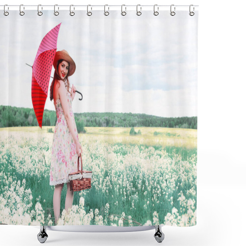 Personality  Girl In A Summer Meadow With White Flower Shower Curtains