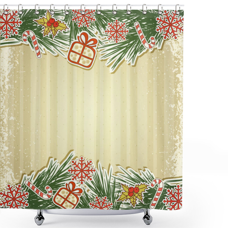 Personality  New Retro Background With Tree Branches And Eating Christmas Toy Shower Curtains