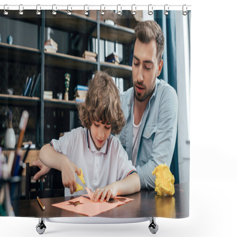 Personality  Father And Son Doing Carving Shower Curtains