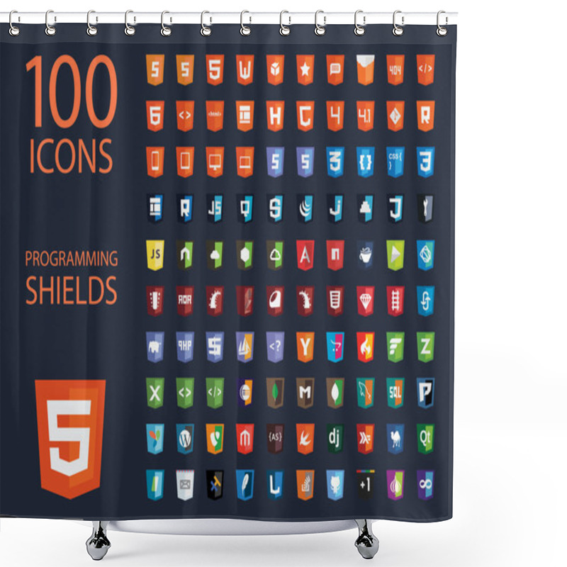 Personality  Vector Collection Of Web Development Shield Signs, One Hundred Isolated Icons Html5 Style Programming Technology Shower Curtains