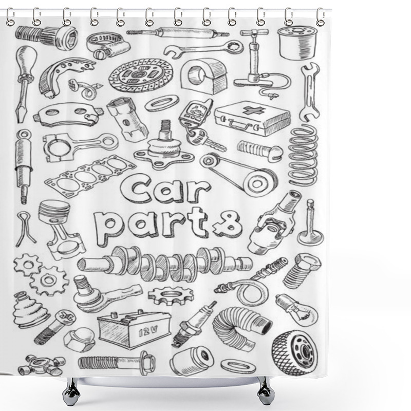 Personality  Car Parts In Freehand Drawing Style Shower Curtains