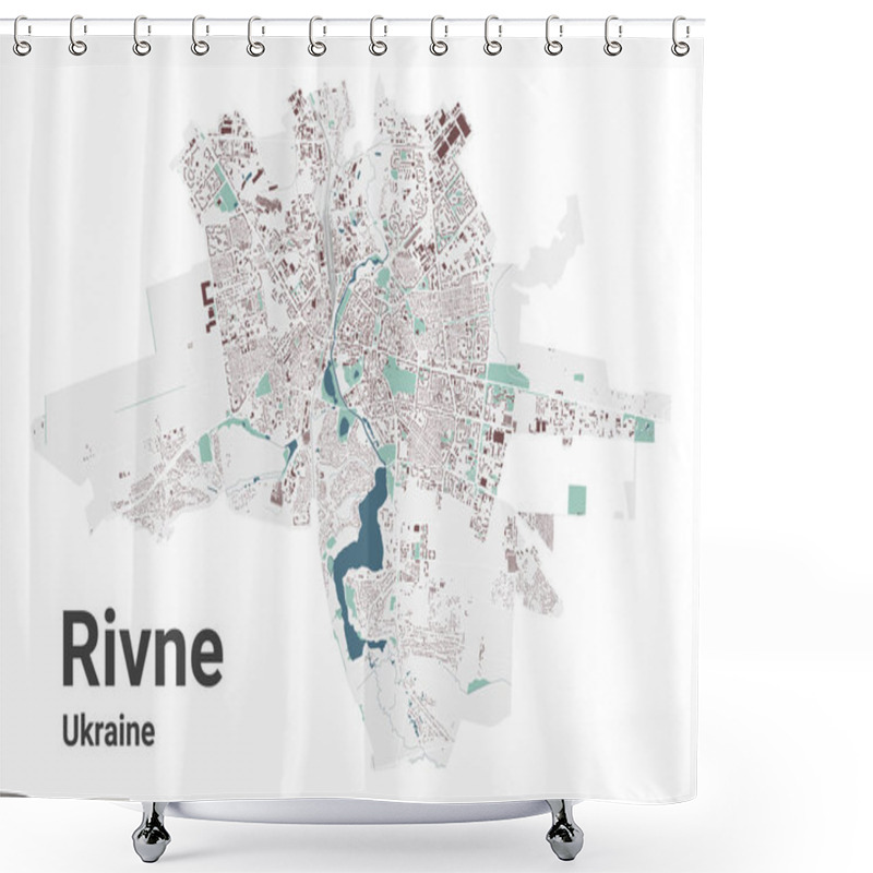 Personality  Rivne Map, City In Ukraine. Municipal Administrative Area Map With Buildings, Rivers And Roads, Parks And Railways. Vector Illustration. Shower Curtains