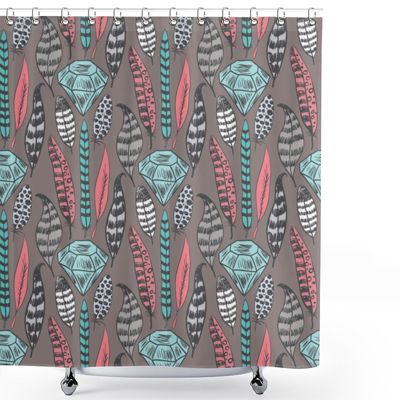 Personality  Seamless Pattern With Feathers And Diamonds Shower Curtains