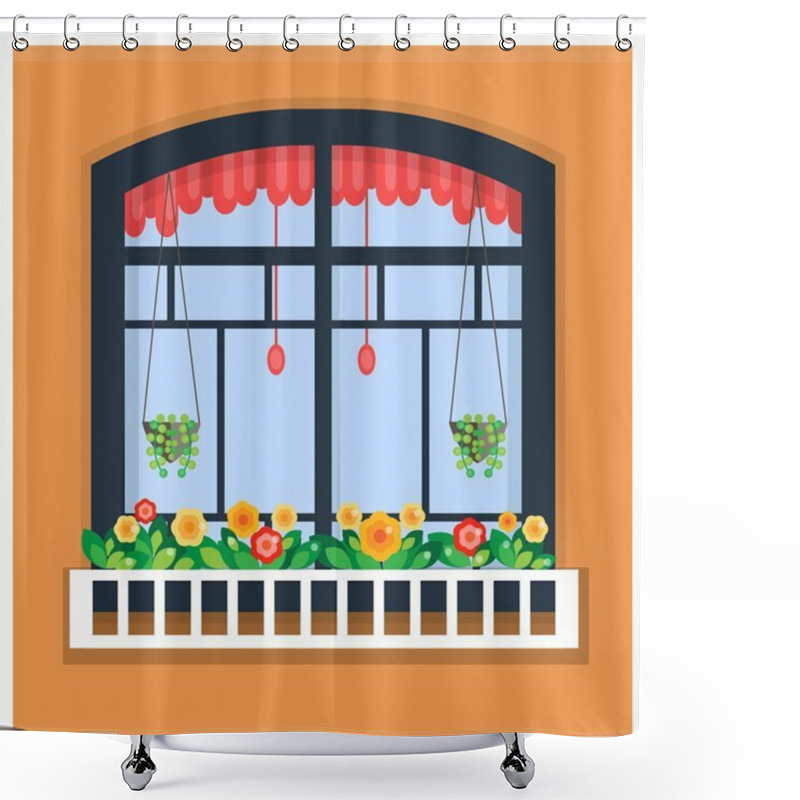 Personality  Vector Illustration Of Window With Flowers Shower Curtains