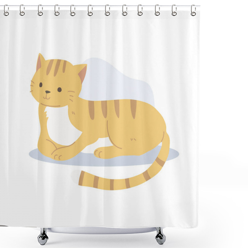 Personality  Adorable Kawaii Style Orange Cat Sitting And Lying On The Ground. Cartoon Illustration For Cat Lovers Shower Curtains