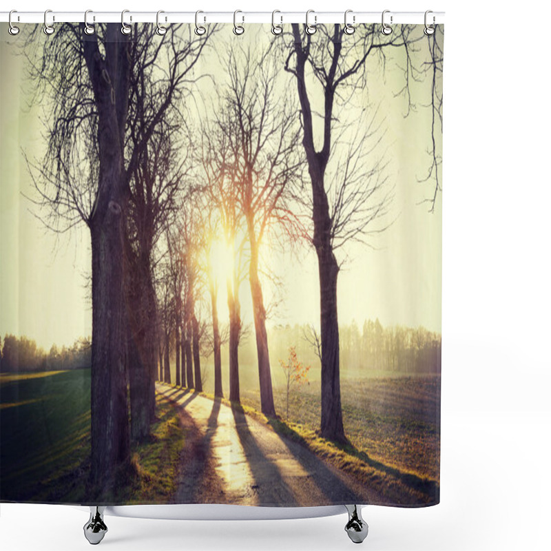 Personality  Countryside Road In Grunge And Retro Style. Shower Curtains