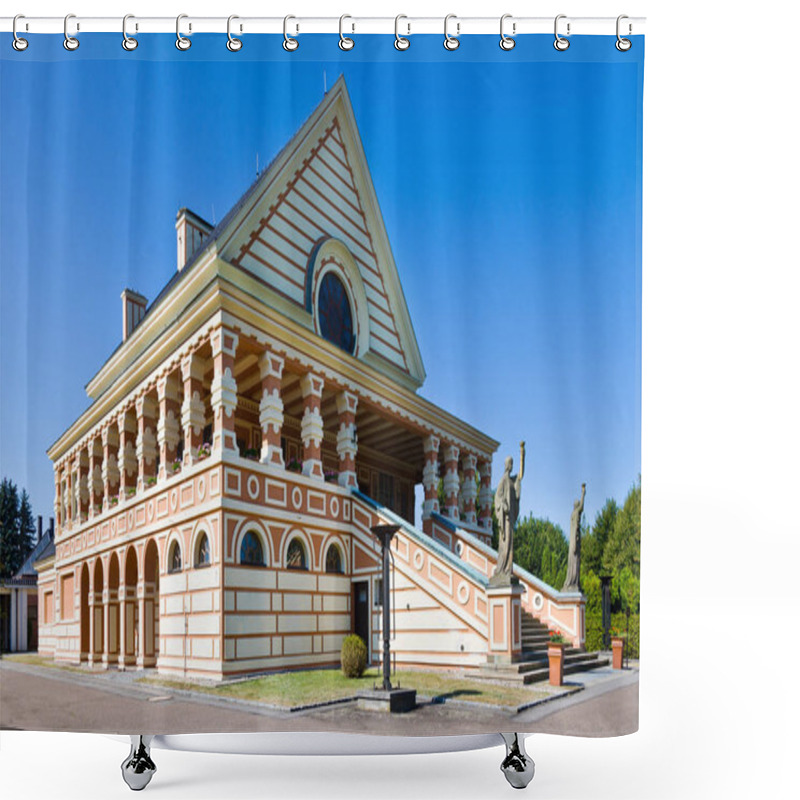 Personality  Pardubice, Czech Republic - JUL 25, 2018 Crematorium (national Cultural Landmark, 1921, Pavel Janak, Rondocubism), Pardubice Town, East Bohemia, Czech Republic Shower Curtains