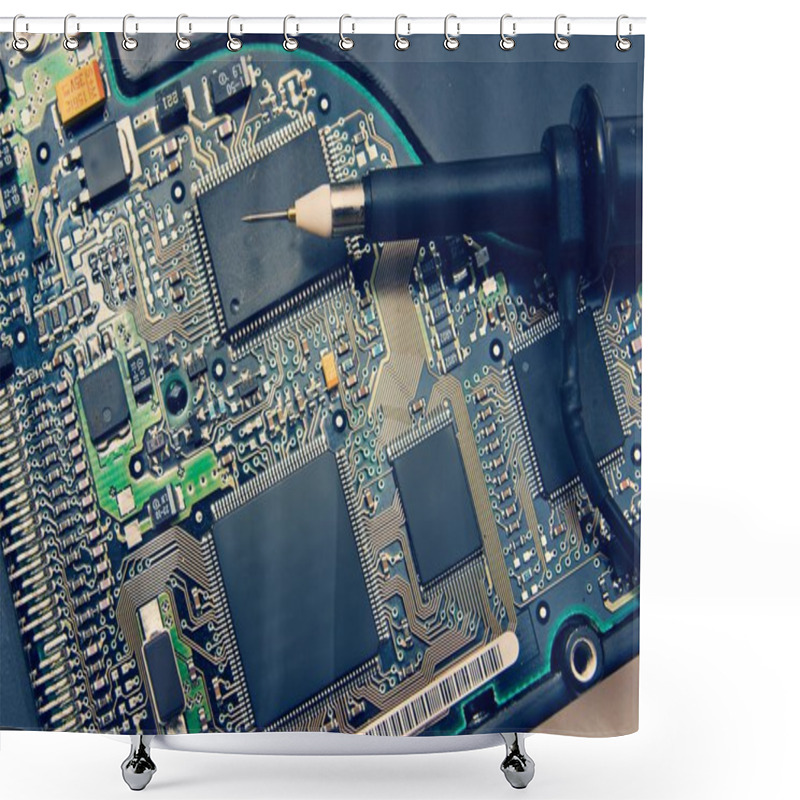 Personality  Oscilloscope Probe On Electronic Circuit Shower Curtains