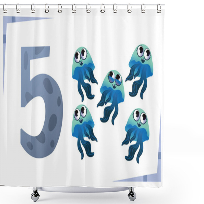 Personality  Collection Number For Kids: Sea Animals - Number 5, Jellyfish. V Shower Curtains