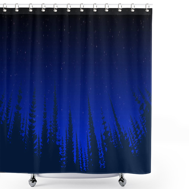 Personality  The Starry Sky Against The Background Of A Dense Forest. Vector Landscape. Shower Curtains