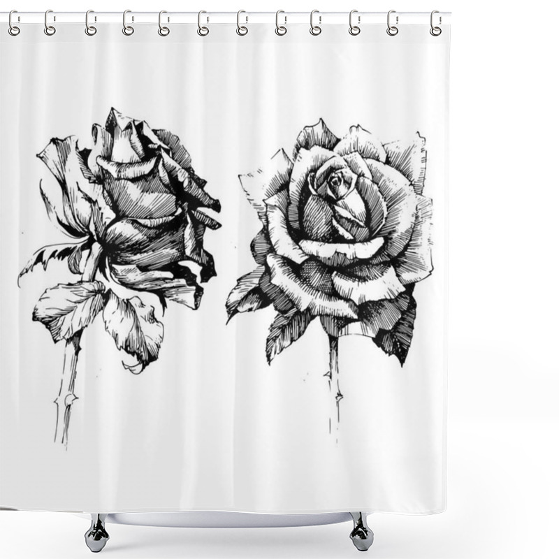 Personality  Rose Ink Drawing Flowers Shower Curtains