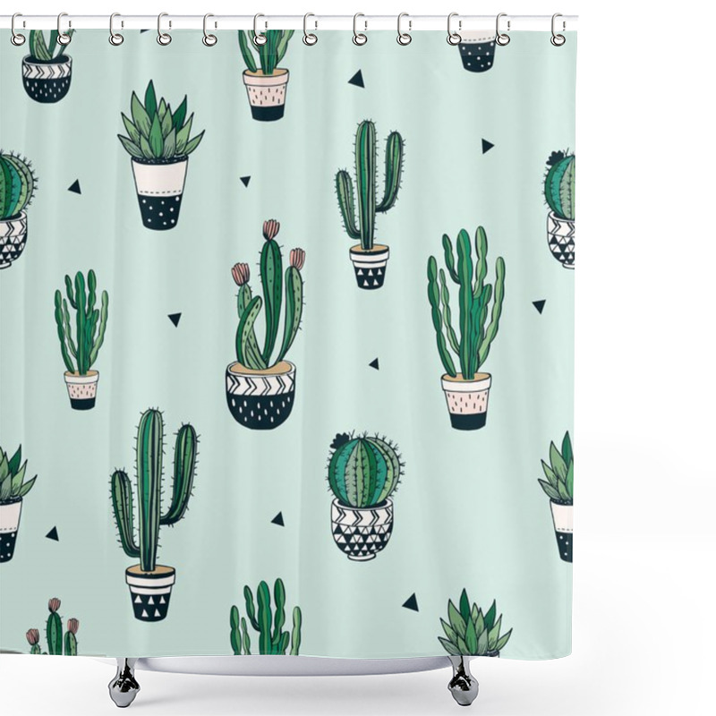 Personality  Seamless Pattern With Cacti And Succulents Shower Curtains