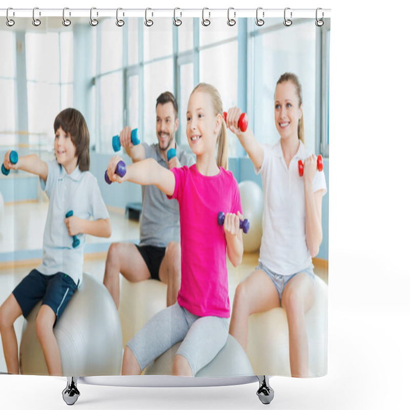 Personality  Happy Sporty Family Exercising Shower Curtains