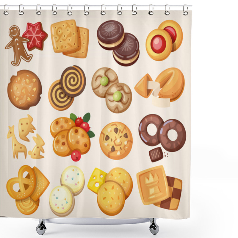 Personality  Set Of Vector Cookies. Shower Curtains