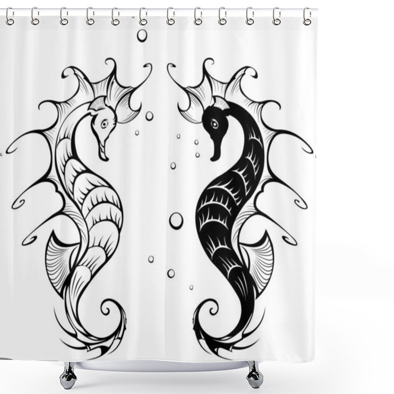 Personality  Silhouettes Of Seahorses Shower Curtains