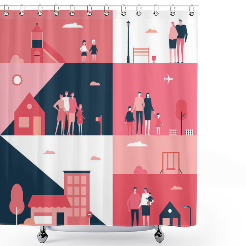 Personality  Family - Flat Design Style Conceptual Illustration Shower Curtains