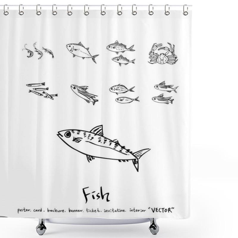 Personality  Hand Drawn Food Ingredients - Sea Food Menu Illustrations - Vector Shower Curtains