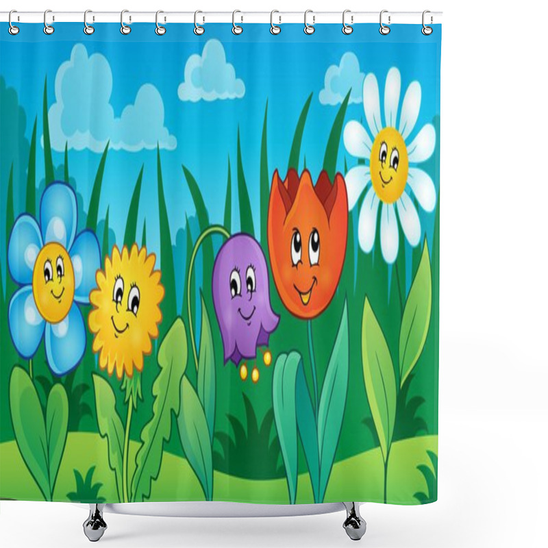 Personality  Flowers On Meadow Theme 2 Shower Curtains