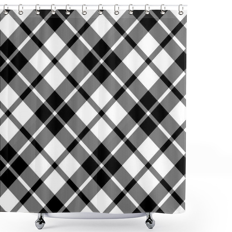 Personality  Cornish Tartan Diagonal Fabric Texture Black And White Seamless  Shower Curtains