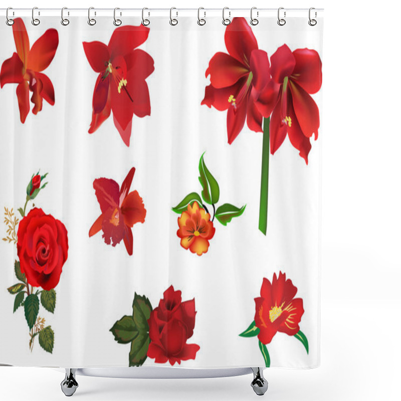 Personality  Collection Of Eight Red Flowers Isolated On White Shower Curtains