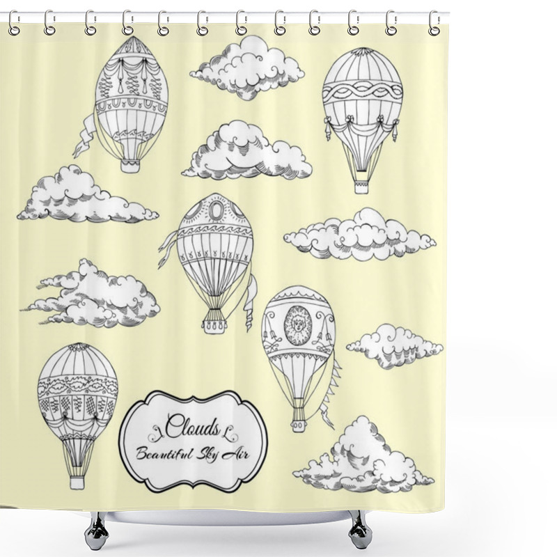 Personality  Background With Hot Air Balloons And Clouds Shower Curtains