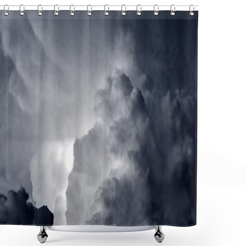 Personality  Dark Blue And Grey Clouds With Blinking Thunders Before Thunderstorm And Heavy Rain. Shower Curtains