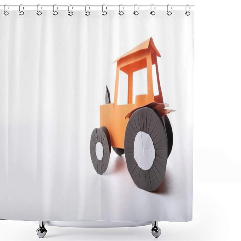 Personality  Tractor Farm Agriculture Heavy Equipment Concept Paper Origami Isolated On White Background With Copy Space For Your Design For Rural Farming Lifestyle Shower Curtains