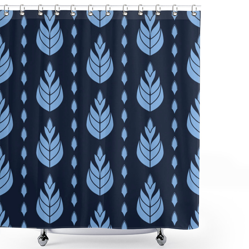 Personality  Indigo Blue Stylized Ethnic Leaf Pattern. Folk Art Nature Carved Block Textiles Background. Japanese Dye Style Monochrome Home Decor. Trendy Plant Leaves Foliage All Over Print. Seamless Vector Swatch Shower Curtains