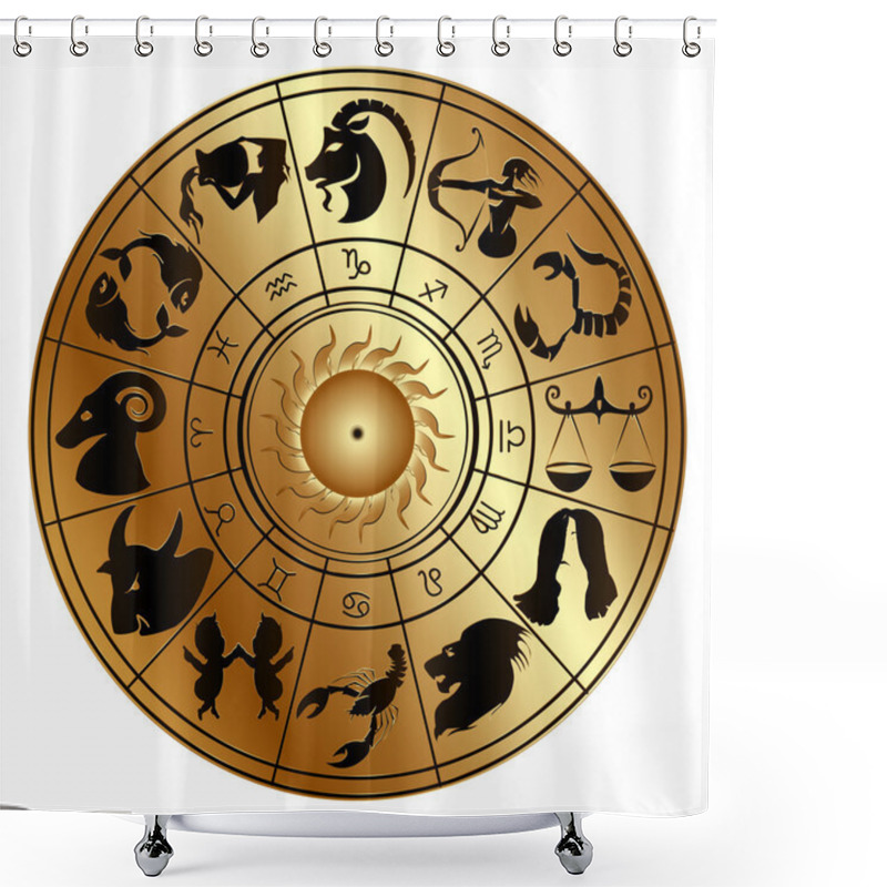 Personality  Zodiac Signs On A Gold Disk Shower Curtains