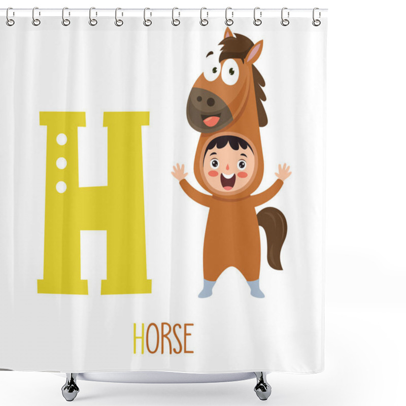 Personality  Character In Animal Costume Showing Alphabet Letter Shower Curtains