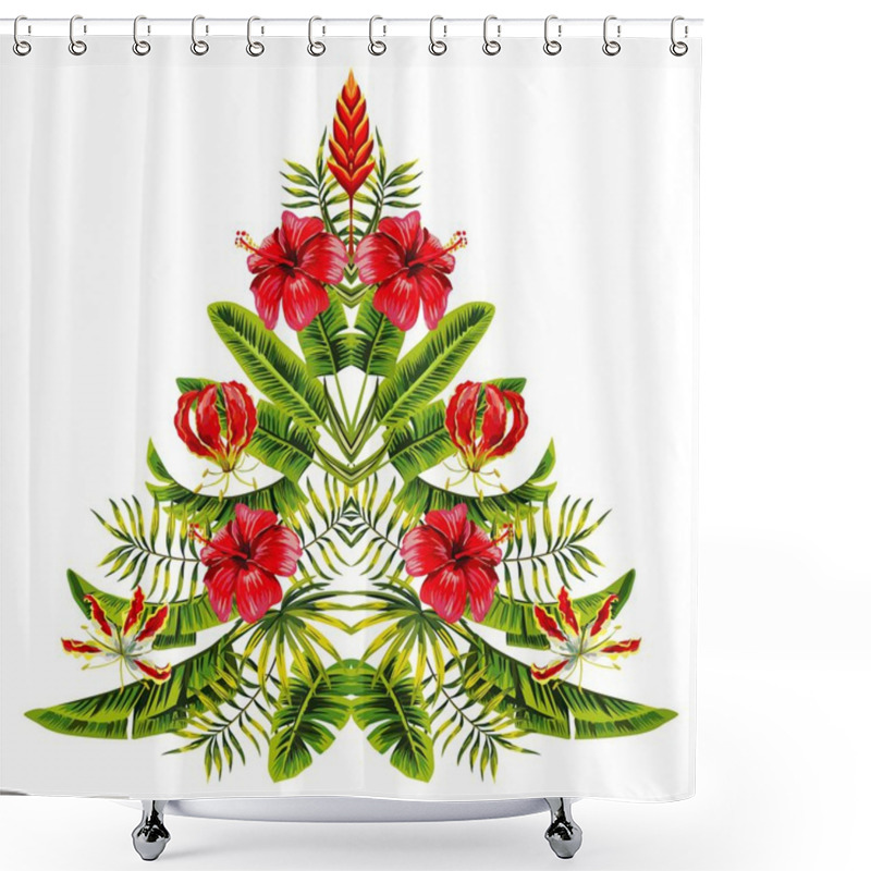 Personality  Christmas Tree Made Of Exotic Tropic Flowers And Palm Leaves Shower Curtains