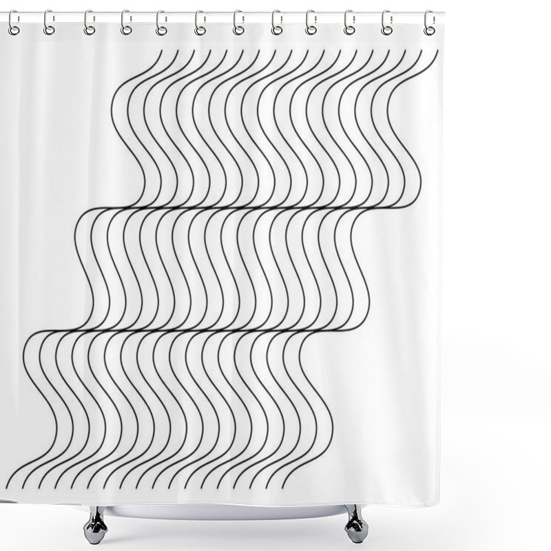 Personality  Abstract Wavy, Waving (zigzag) Lines Element. Vertical Lines, Stripes With Billowy, Undulate Distortion Effect. Curvy, Squiggle Parallel Stripes. Oscillation, Pulse Warp Effect Element Shower Curtains