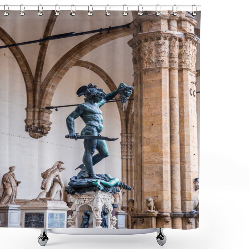 Personality  Florence, Italy - April 6, 2022: Sculptures At The Loggia Dei Lanzi, A Building On A Corner Of The Piazza Della Signoria In Florence, Italy, Adjoining The Uffizi Gallery. Shower Curtains