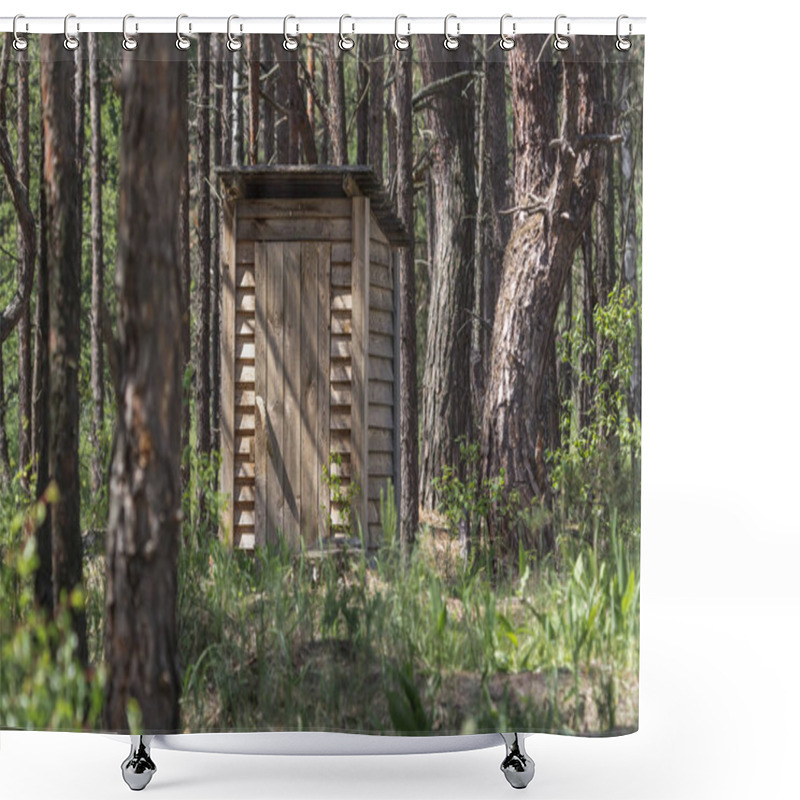 Personality  Wooden Shed. Street Toilet. A Piece Of Civilization. Restroom In The Woods. Amenities In The Wild. Shed In A Woods. Rest In The Country. Shower Curtains