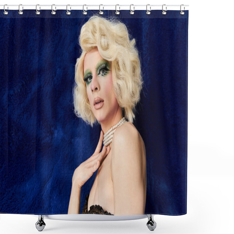 Personality  A Young Drag Artist Showcases Vibrant Style And Confidence With An Artistic Pose. Shower Curtains