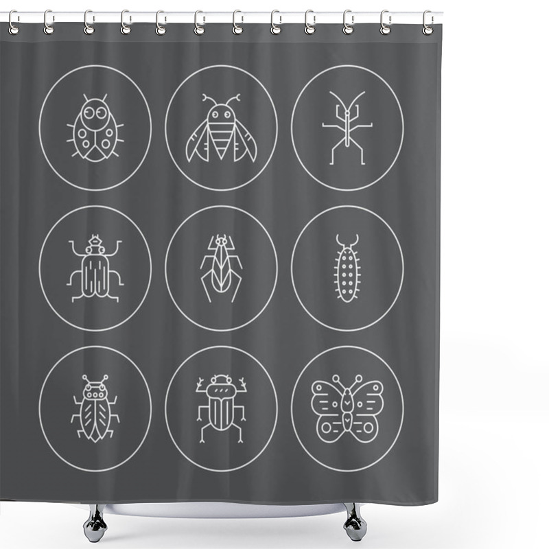 Personality  Insects Thin Line Icons. Shower Curtains