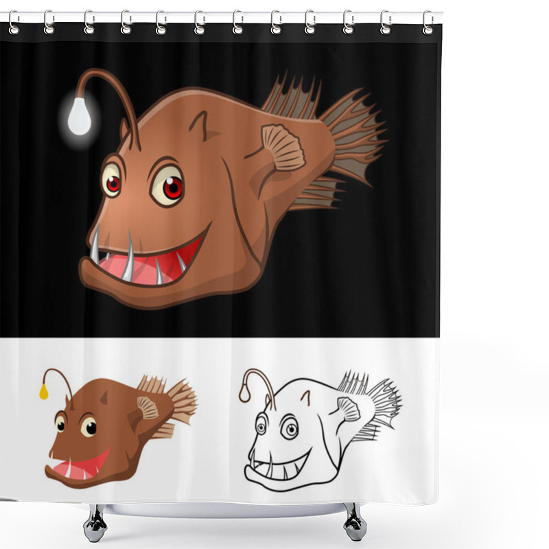 Personality  High Quality Anglerfish Cartoon Character Include Flat Design And Line Art Version Shower Curtains