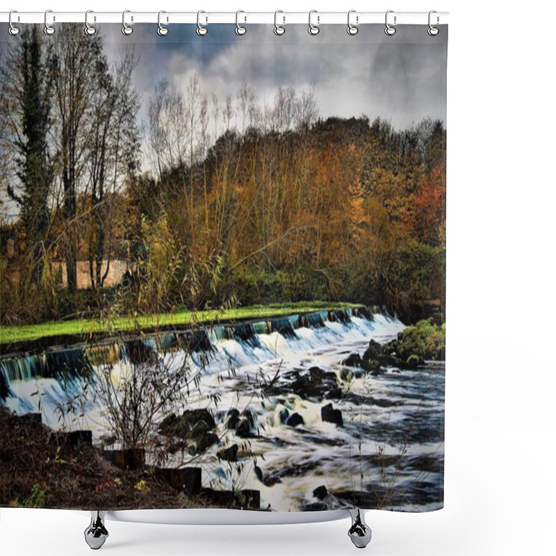 Personality  Capturing Fast Flowing Water In The Autumn Fall, At Sprotbrough Flash, In Doncaster, South Yorkshire, England. Shower Curtains