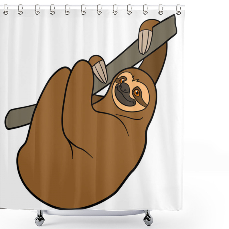 Personality  Cartoon Animals. Cute Lazy Sloth Hangs On The Tree. Shower Curtains