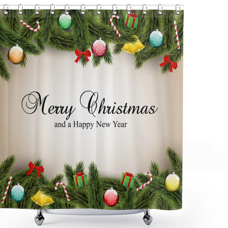 Personality  Christmas Card And Ornaments Shower Curtains