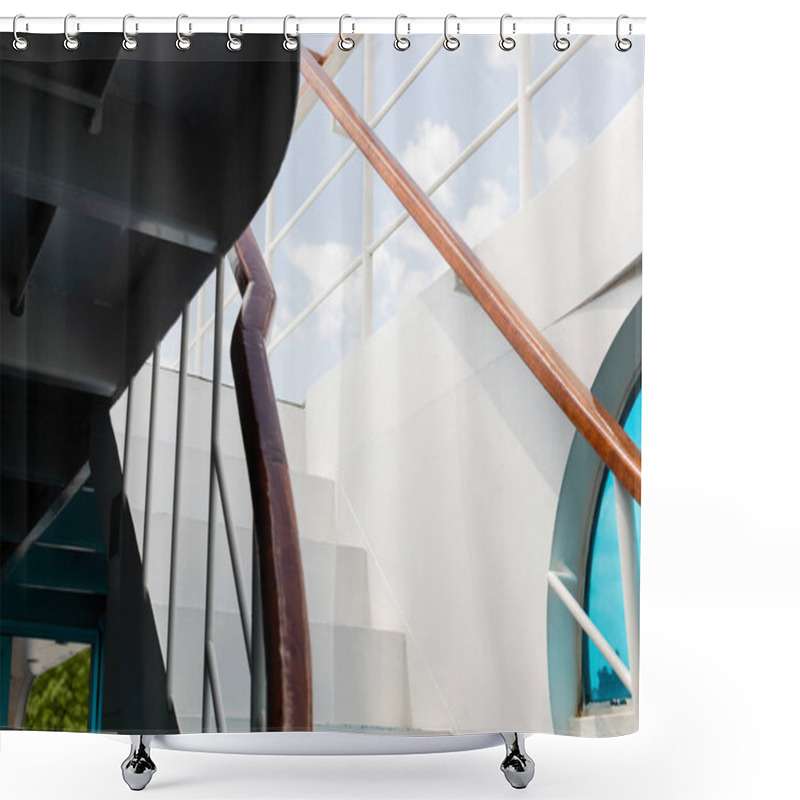 Personality  Railing And Stairs Of Yacht And Sky At Background At Daytime  Shower Curtains