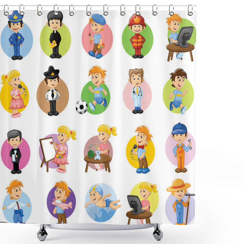 Personality  Cartoon Characters Of Different Professions Shower Curtains